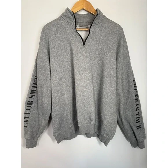 Taylor Swift The Eras Tour Heather Gray Quarter Zip Sweatshirt Size Large L